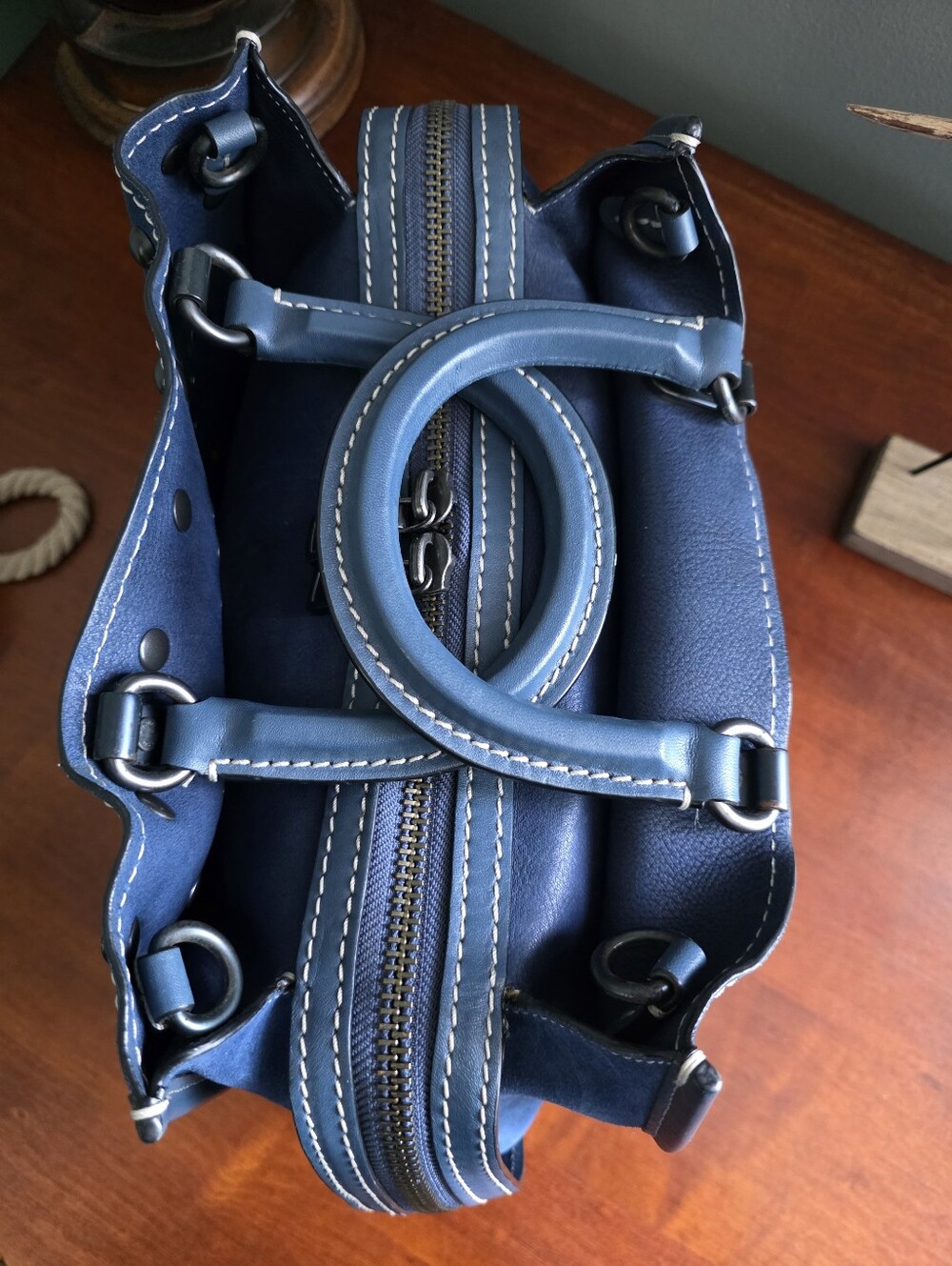 Coach 57163 Rogue 30 Western Rivets Blue Suede Leather Satchel Bag 1941 - Picture 13 of 16